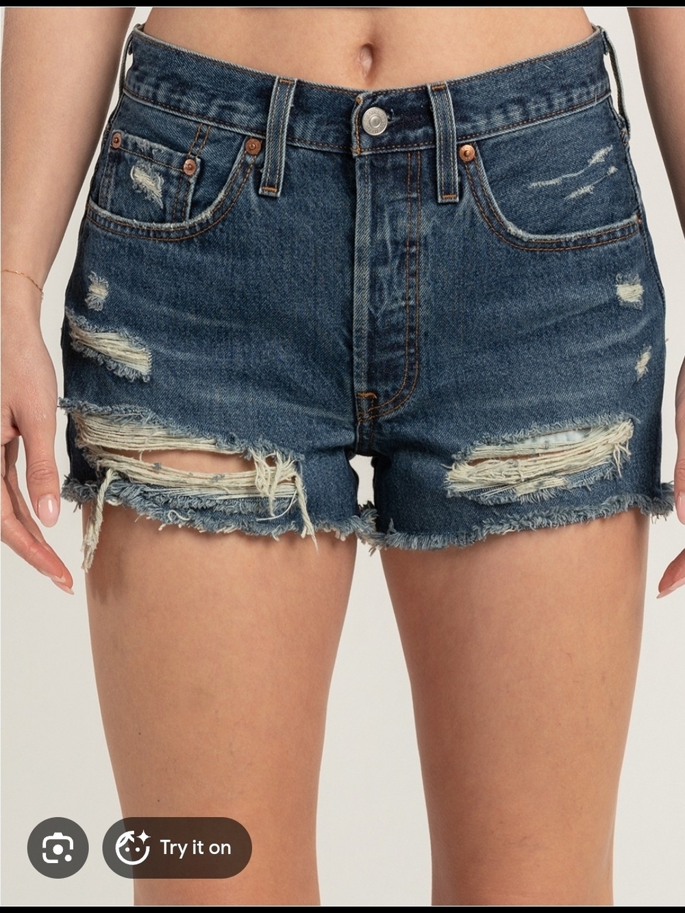 Levi's Women's 501 Distressed Denim Shorts Button Fly Frayed Hem 28